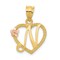 14K Two Tone Gold Initial Letter N Heart Charm Jewelry 22mm x 16mm